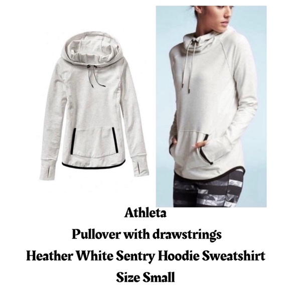 Athleta Sweaters - Athleta Pullover with drawstrings Heather White Sentry Hoodie Sweatshirt| Small